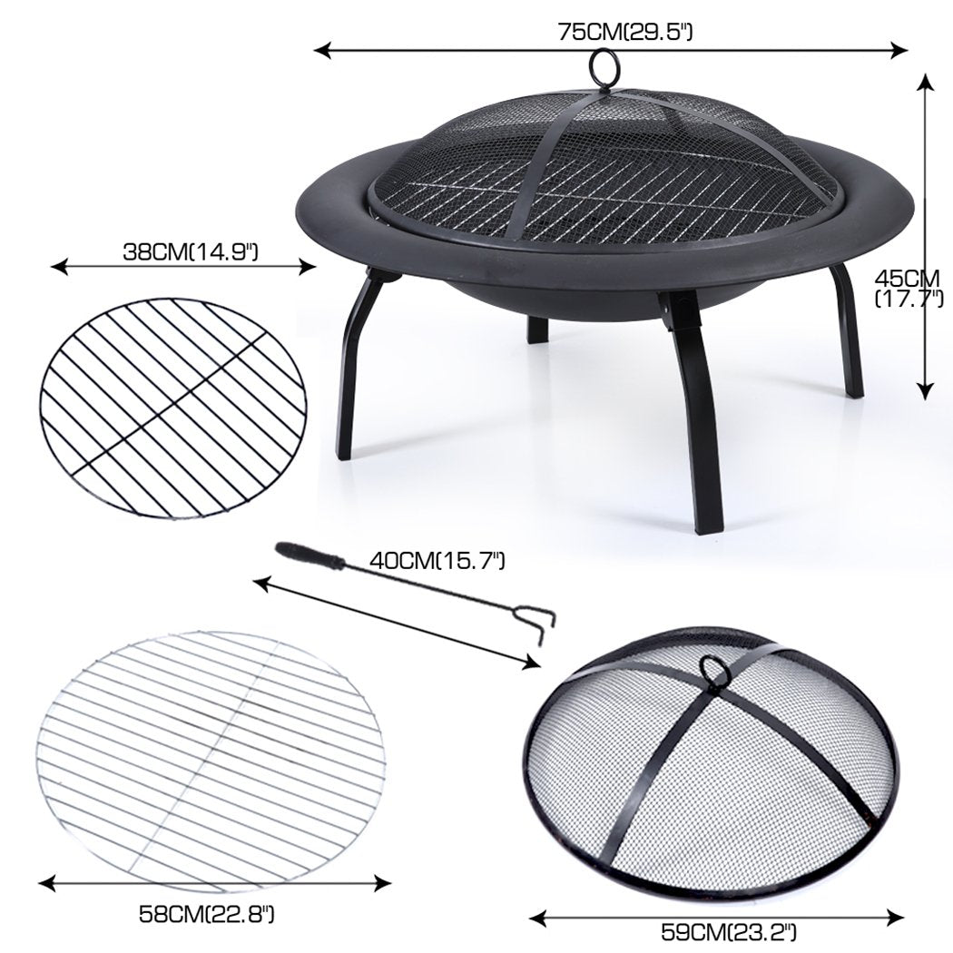 30" Portable Outdoor Fire Pit BBQ Grail Camping Garden Patio Heater