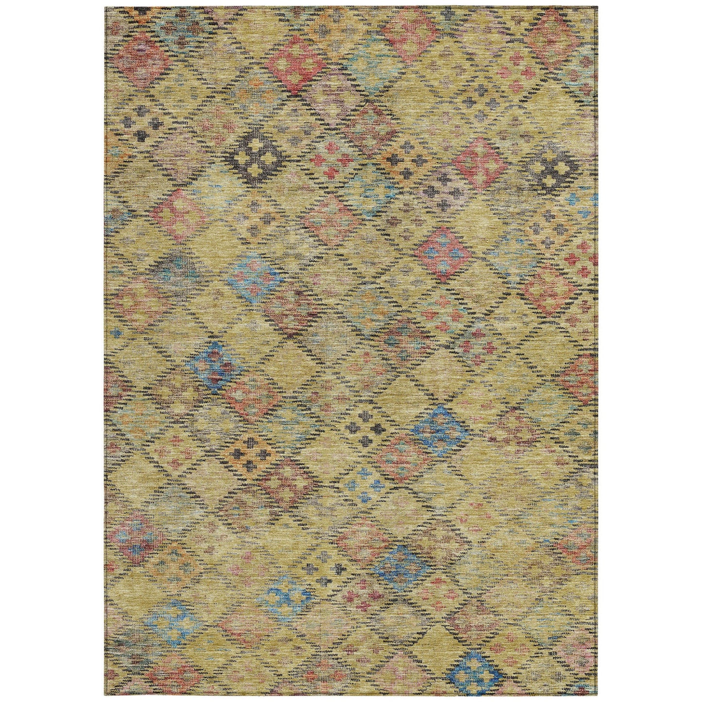 3' X 5' Gold Pink And Blue Geometric Washable Indoor Outdoor Area Rug
