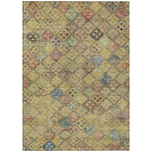 3' X 5' Gold Pink And Blue Geometric Washable Indoor Outdoor Area Rug