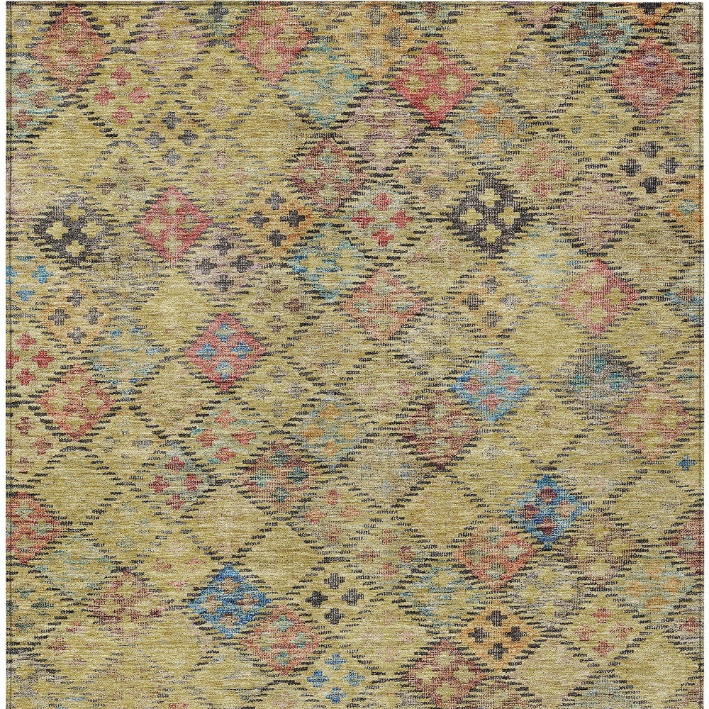 3' X 5' Gold Pink And Blue Geometric Washable Indoor Outdoor Area Rug