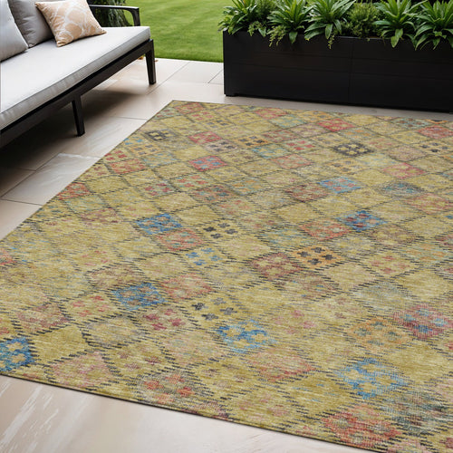 3' X 5' Gold Pink And Blue Geometric Washable Indoor Outdoor Area Rug