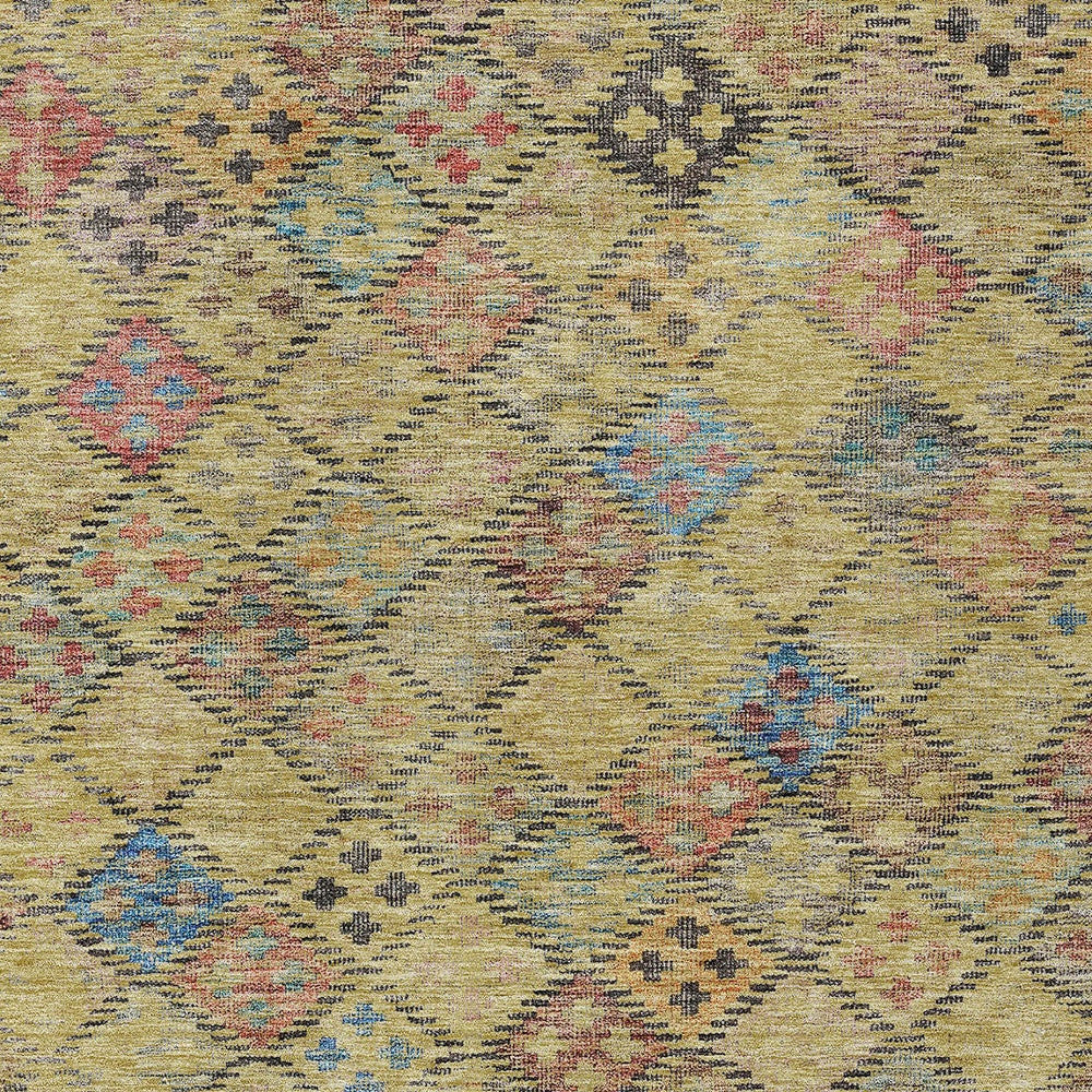 3' X 5' Gold Pink And Blue Geometric Washable Indoor Outdoor Area Rug