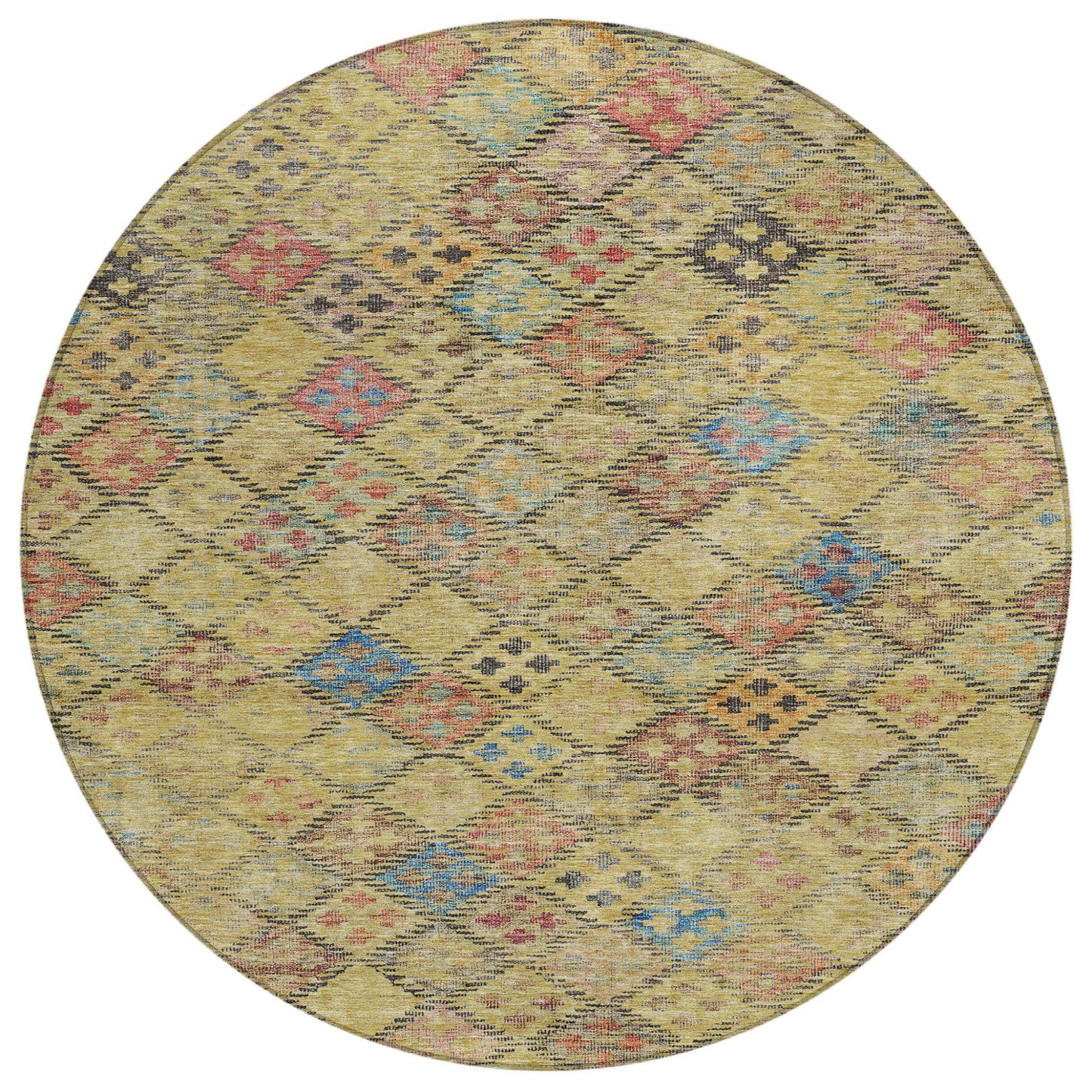 3' X 5' Gold Pink And Blue Geometric Washable Indoor Outdoor Area Rug
