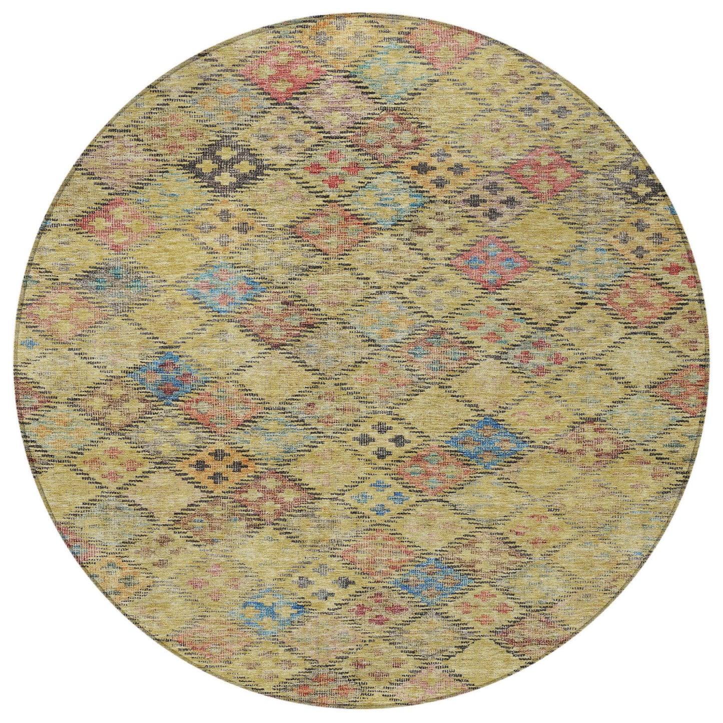 3' X 5' Gold Pink And Blue Geometric Washable Indoor Outdoor Area Rug