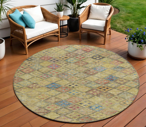 3' X 5' Gold Pink And Blue Geometric Washable Indoor Outdoor Area Rug