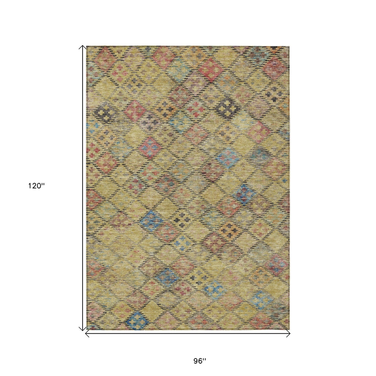 3' X 5' Gold Pink And Blue Geometric Washable Indoor Outdoor Area Rug