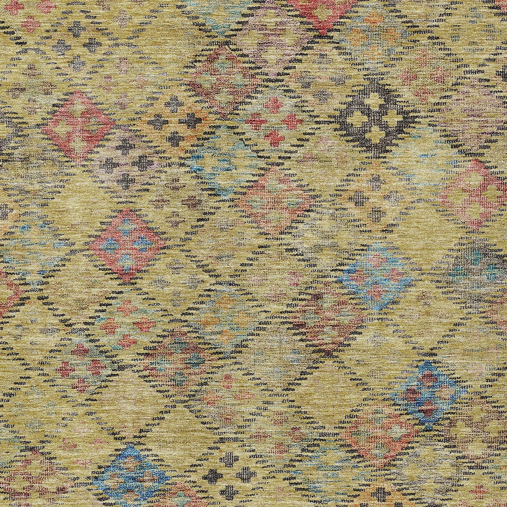 3' X 5' Gold Pink And Blue Geometric Washable Indoor Outdoor Area Rug