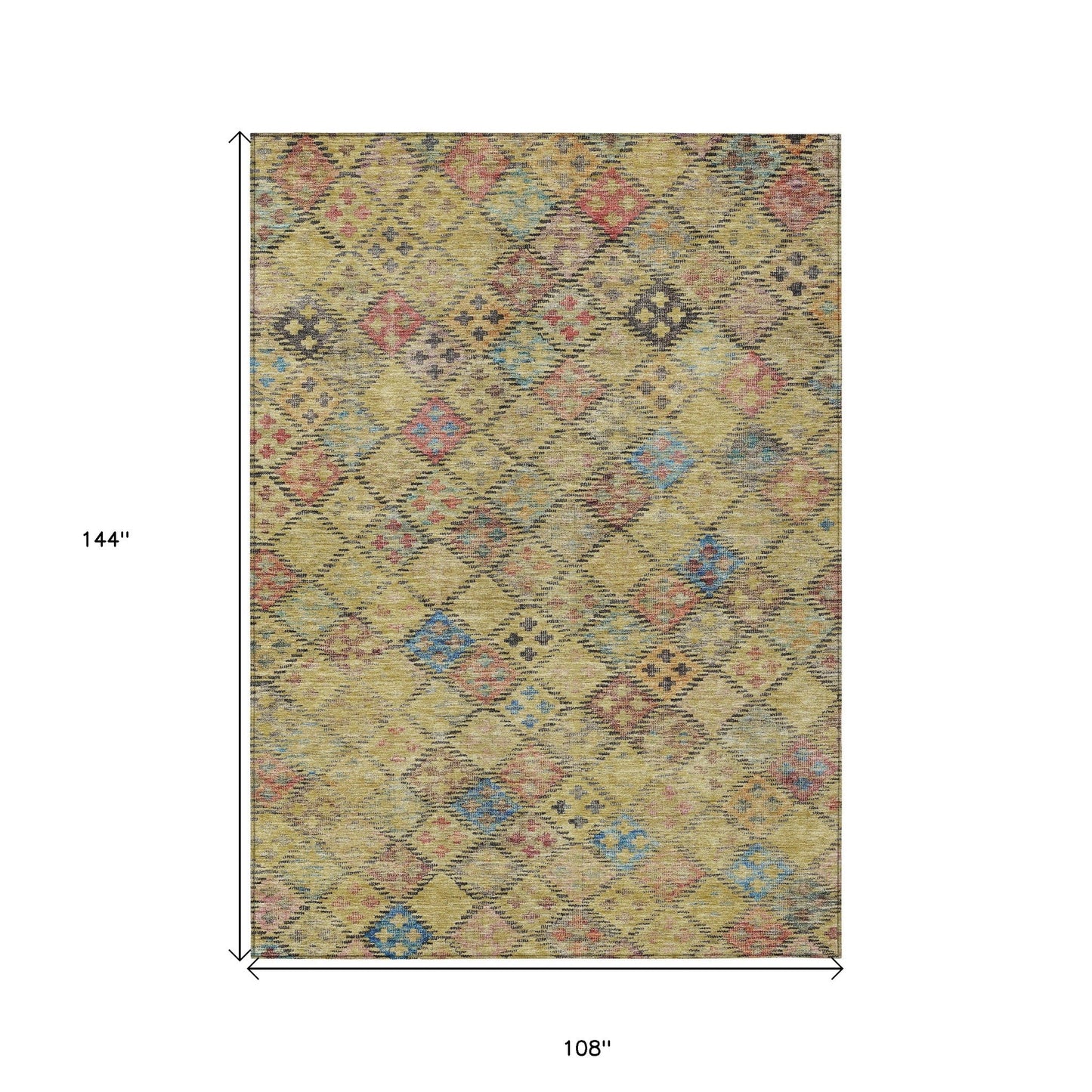 3' X 5' Gold Pink And Blue Geometric Washable Indoor Outdoor Area Rug