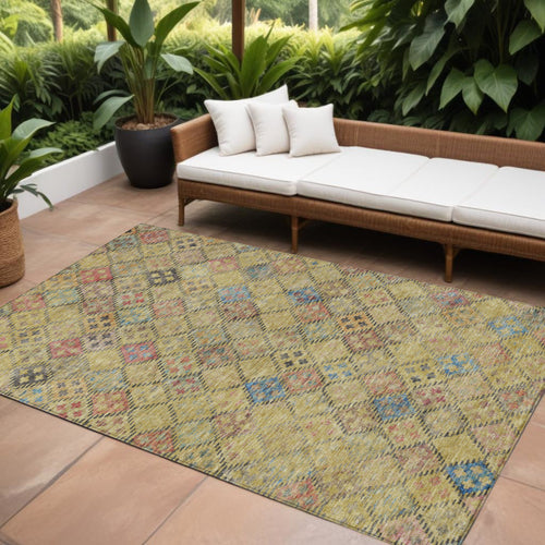 3' X 5' Gold Pink And Blue Geometric Washable Indoor Outdoor Area Rug