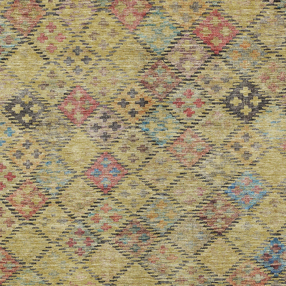3' X 5' Gold Pink And Blue Geometric Washable Indoor Outdoor Area Rug