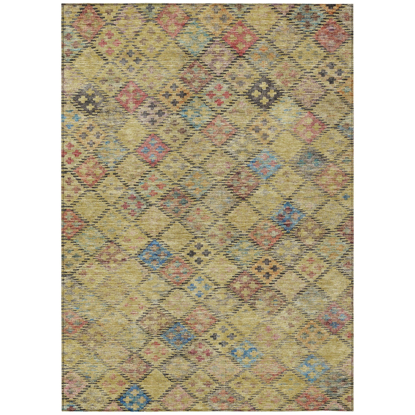 3' X 5' Gold Pink And Blue Geometric Washable Indoor Outdoor Area Rug