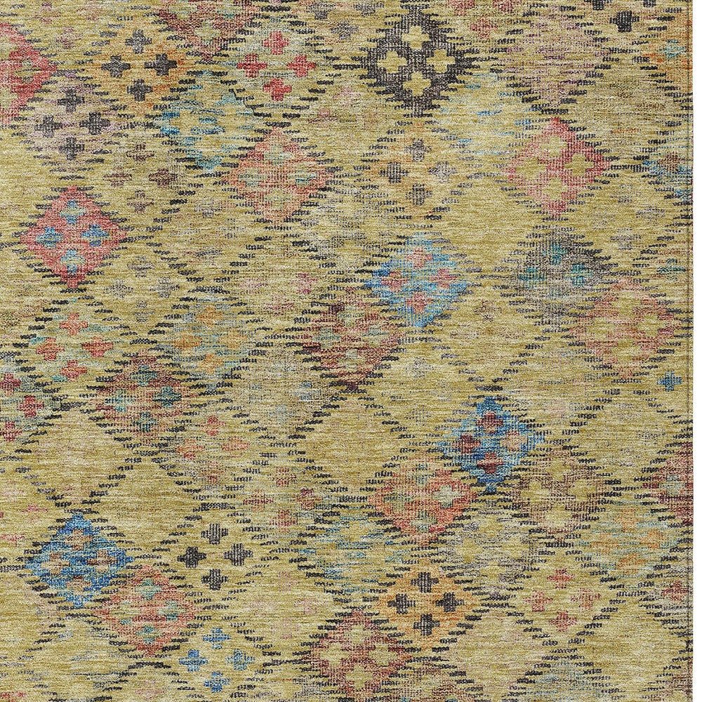 3' X 5' Gold Pink And Blue Geometric Washable Indoor Outdoor Area Rug