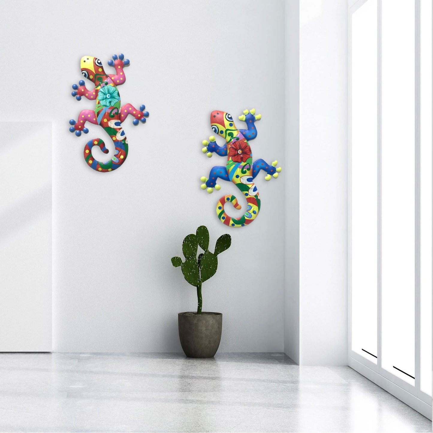 2Pcs Metal Gecko Wall Decor Gecko Art Craft Sculptures Lizard For
