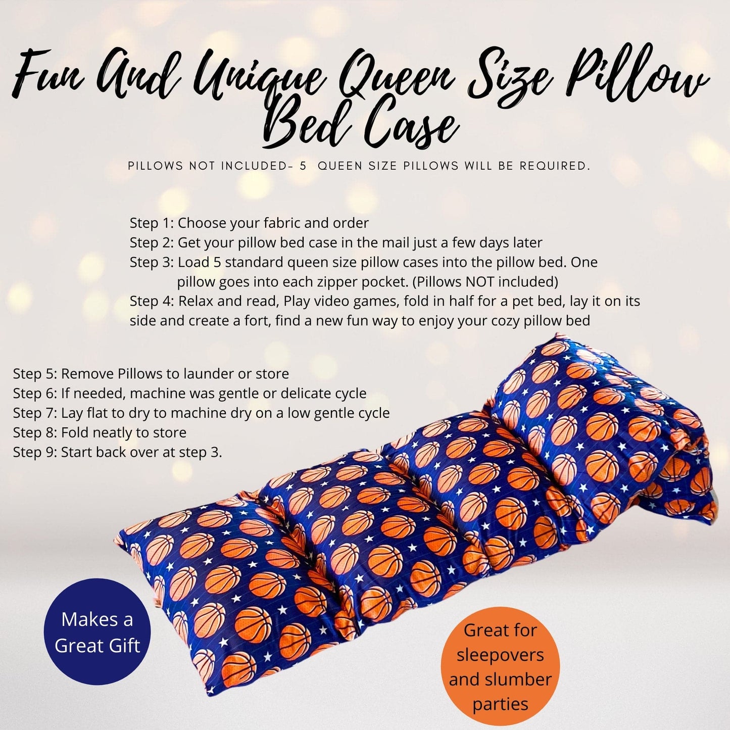 Basketball Pillow Bed Slipcover, Basketball Floor Lounger Slipcover,