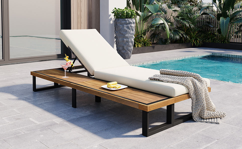 Outdoor Chaise Lounge Chair with 5-Position Adjustable Backrest,
