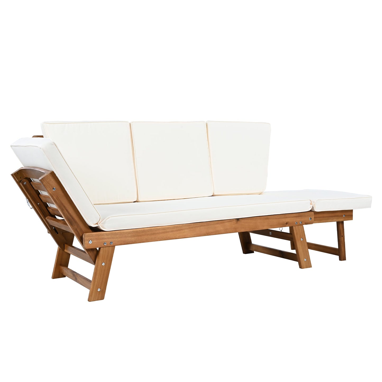Outdoor Adjustable Patio Wooden Daybed Sofa Chaise Lounge with