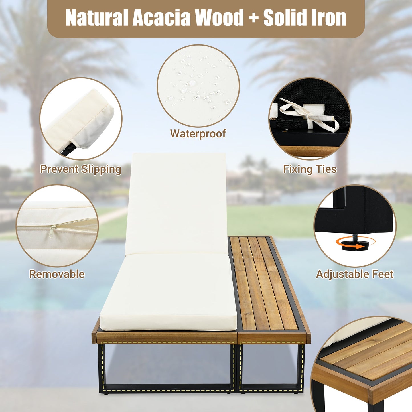 Outdoor Chaise Lounge Chair with 5-Position Adjustable Backrest,