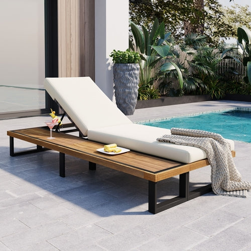 Outdoor Chaise Lounge Chair with 5-Position Adjustable Backrest,