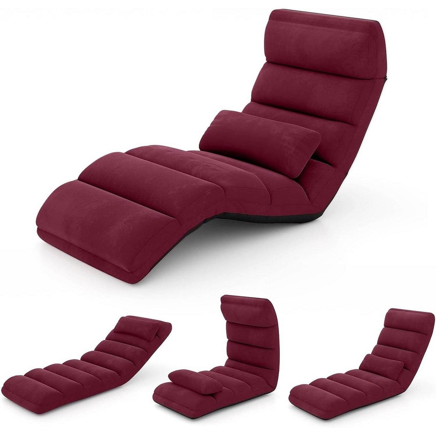 Burgundy Red Foldable Multi-Position Sofa Bed Lounger Couch with