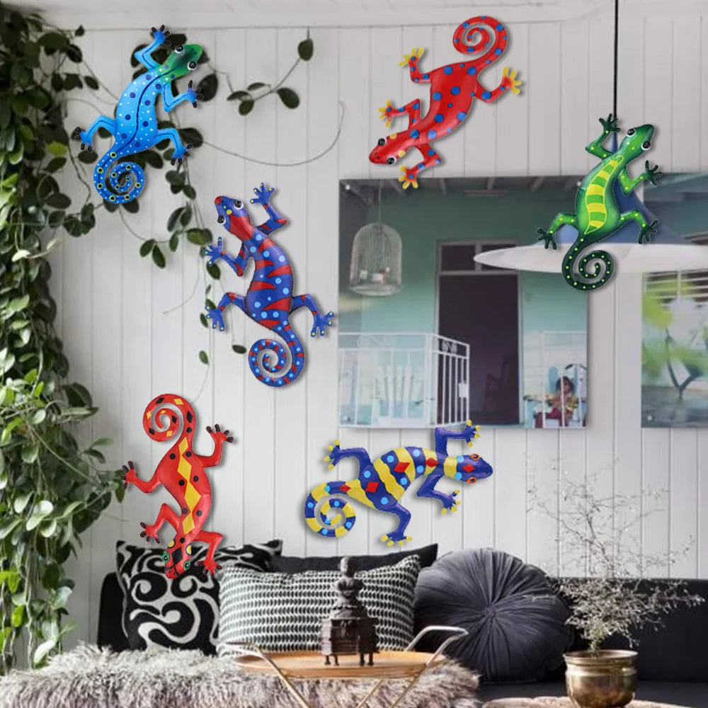 Metal Gecko Wall Decor Art Craft Inspirational Sculpture Hang Indoor