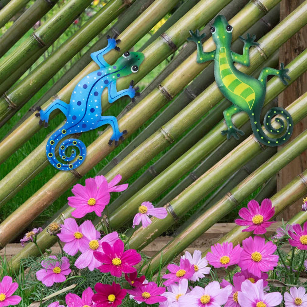 Metal Gecko Wall Decor Art Craft Inspirational Sculpture Hang Indoor