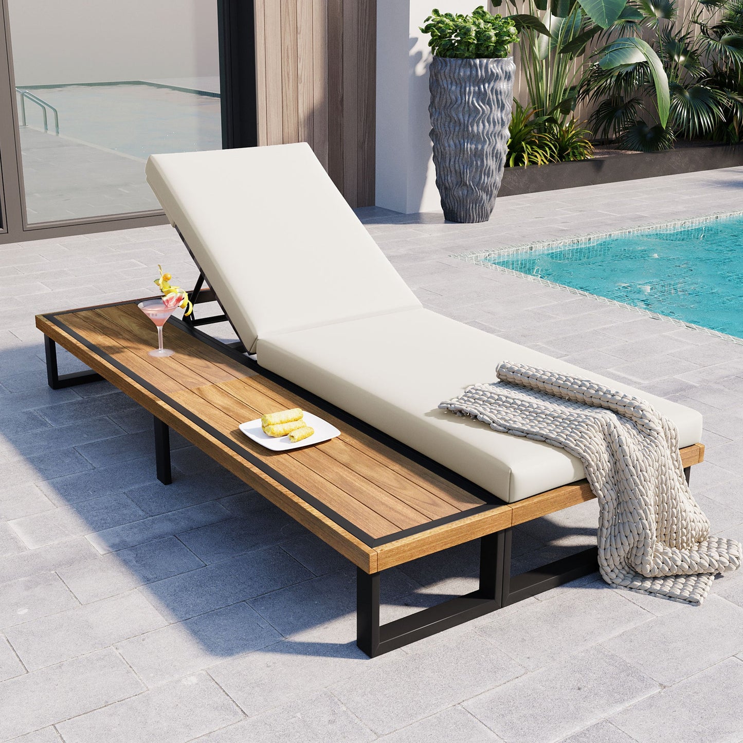 Outdoor Chaise Lounge Chair with 5-Position Adjustable Backrest,