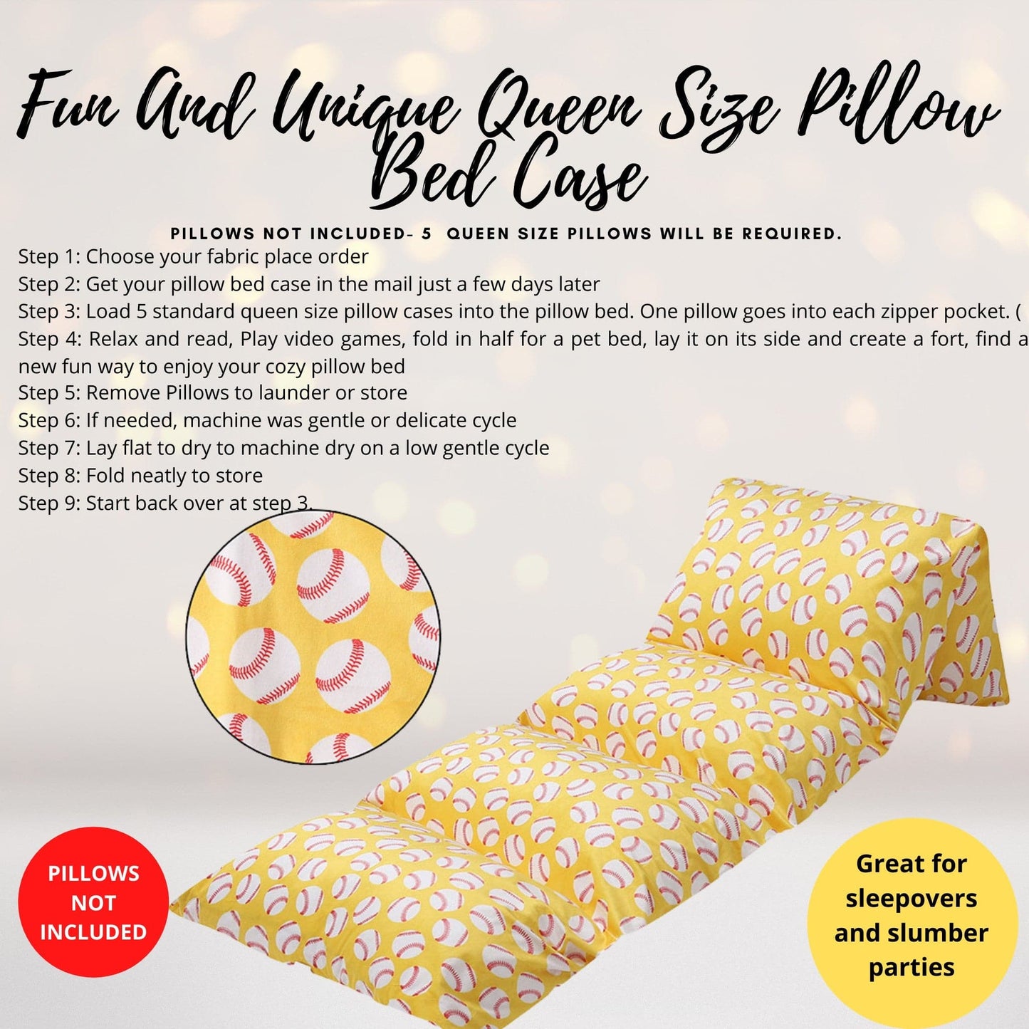 Baseball Pillow Bed, Softball Pillow Bed Case, Baseball Gift, Softball