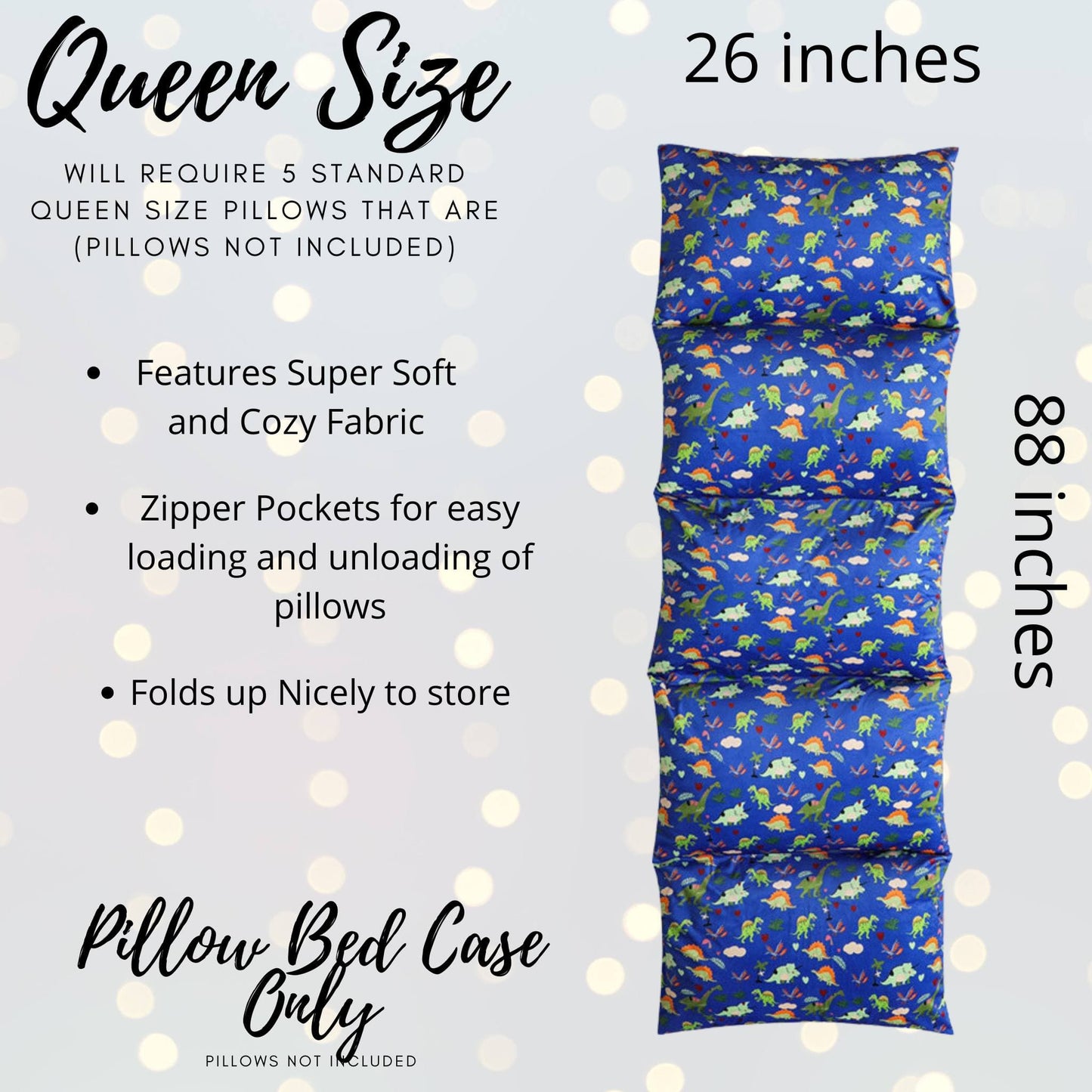 Blue or Orange Dinosaur Print Pillow Bed Slipcover, Floor Lounger