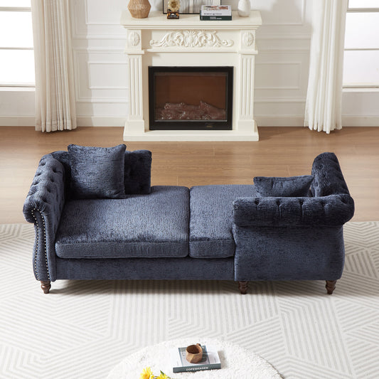 81-inch Chenille Face-to-face Chaise Lounge with Two Pillows,Nailhead