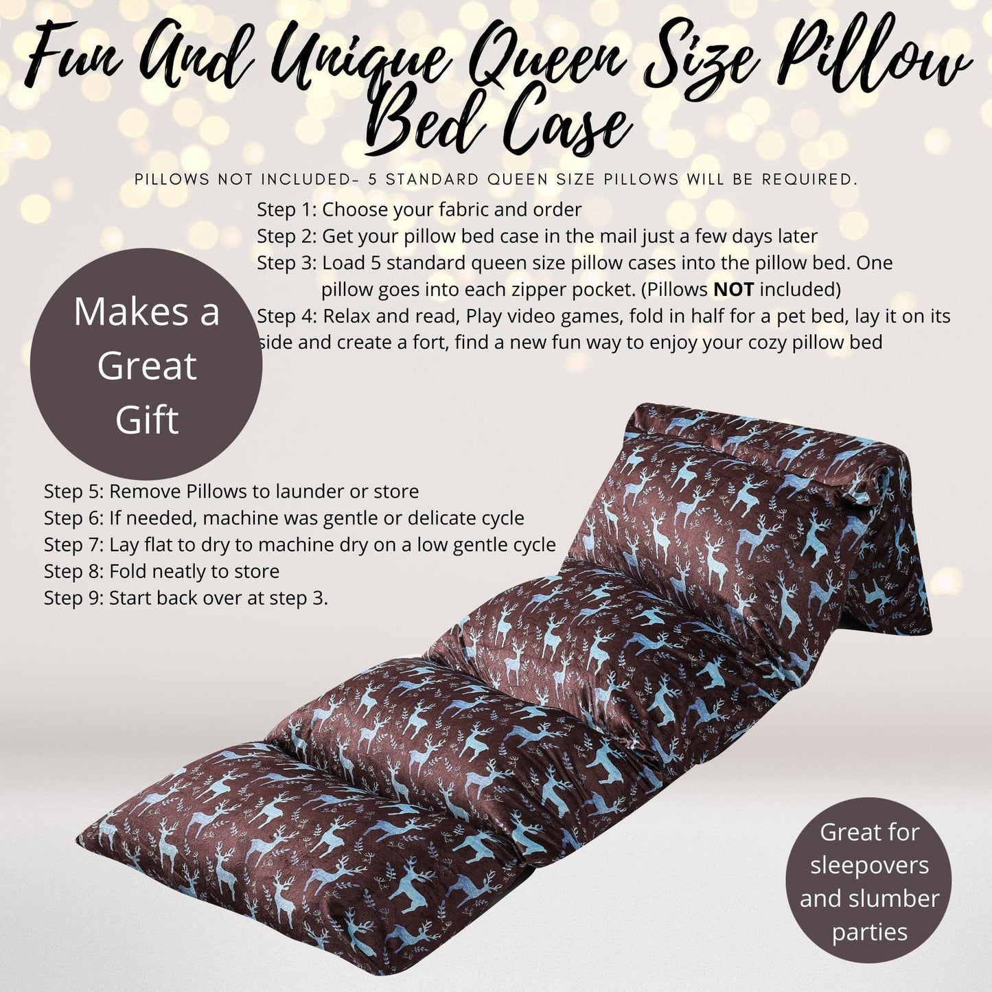 Deer Print Pillow Bed Slipcover, Woodland Pillow Bed, Deer Hunting