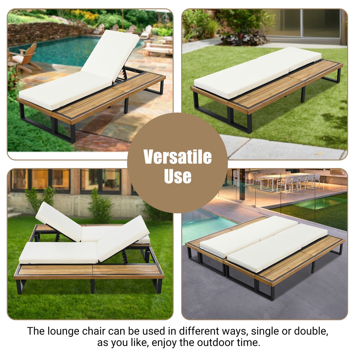 Outdoor Chaise Lounge Chair with 5-Position Adjustable Backrest,