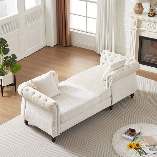 81-inch Chenille Face-to-face Chaise Lounge with Two Pillows,Nailhead