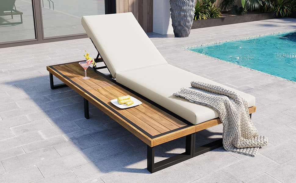 Outdoor Chaise Lounge Chair with 5-Position Adjustable Backrest,