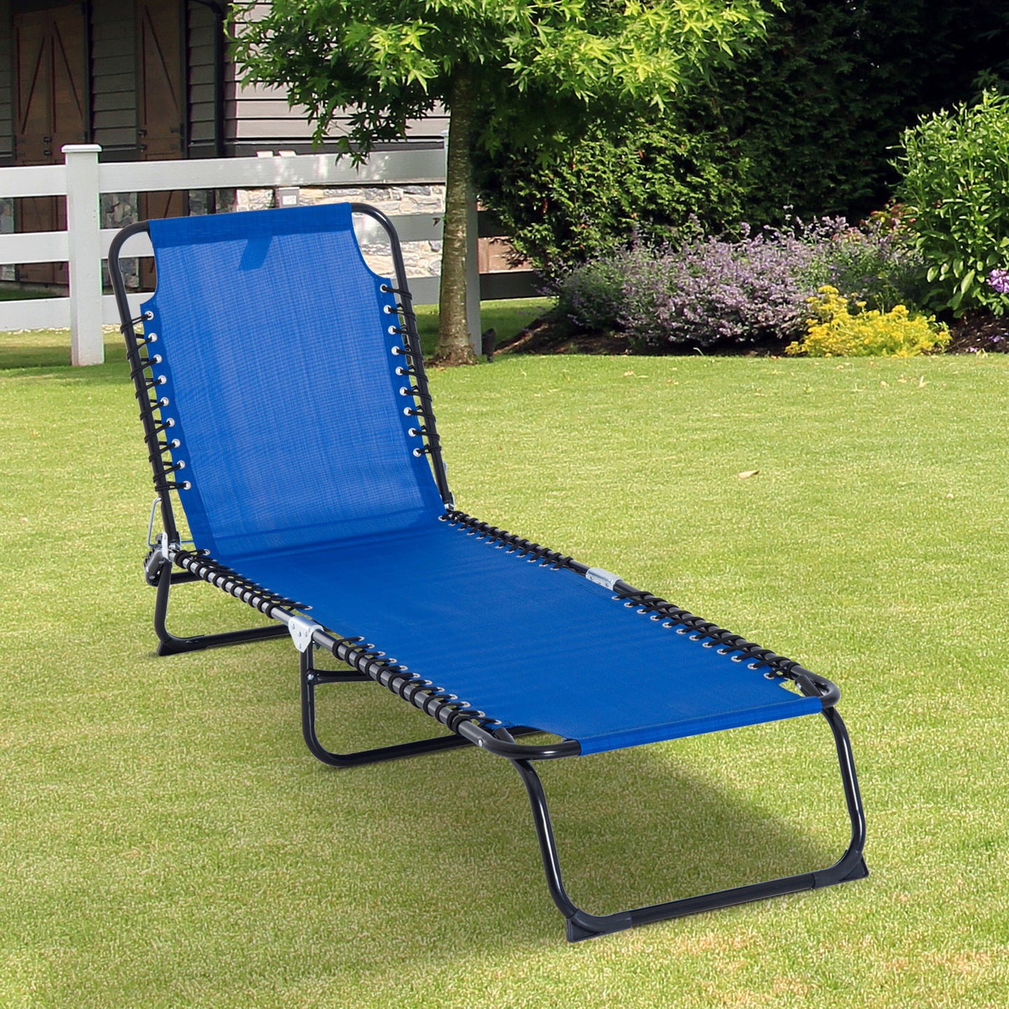 Outsunny Reclining Lounger Cot Adjustable Folding Beach Bed Camping
