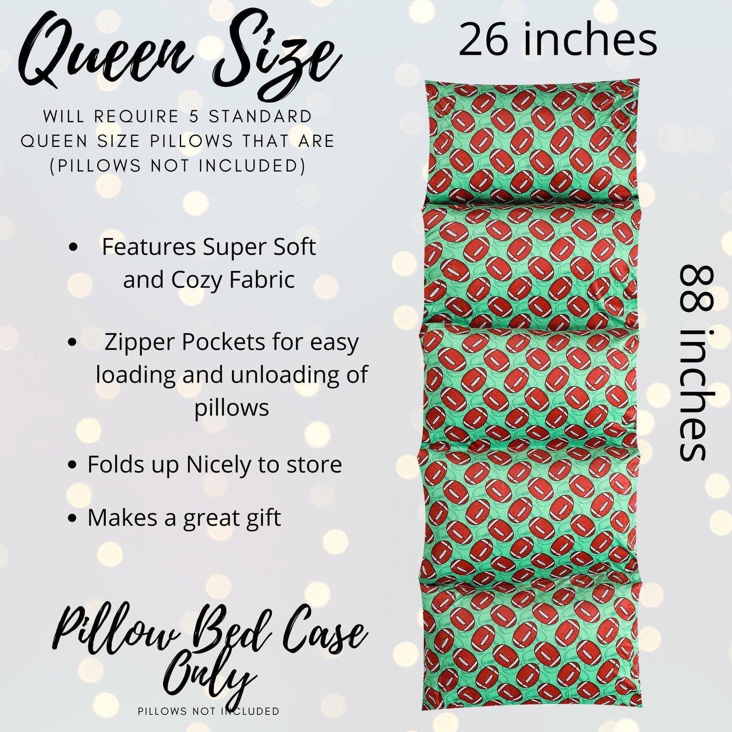 Green Football Pillow Bed Slipcover, Football Floor Lounger slipcover