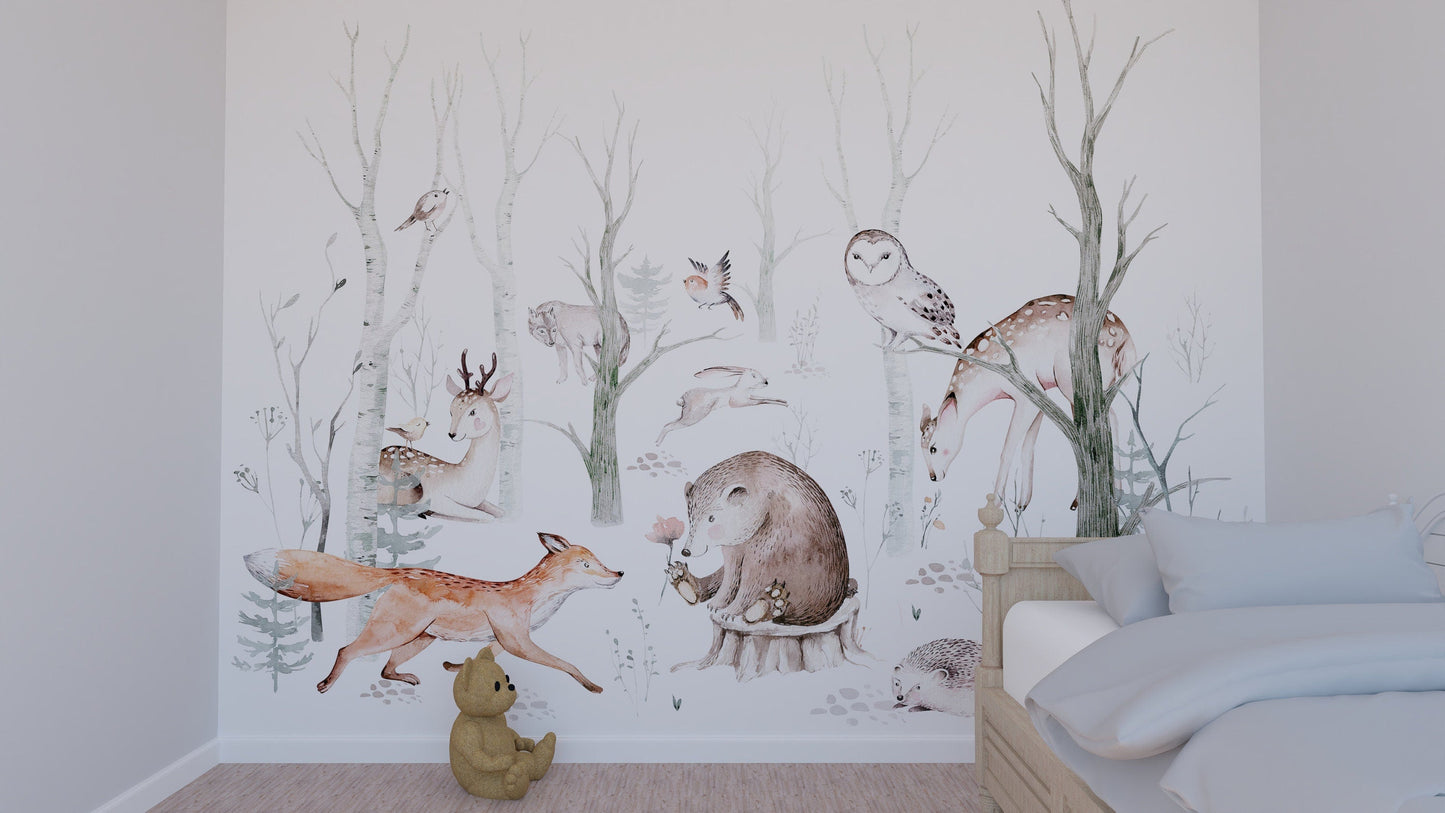 Animals in the forest mural