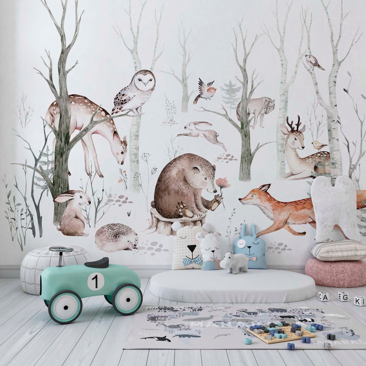 Animals in the forest mural