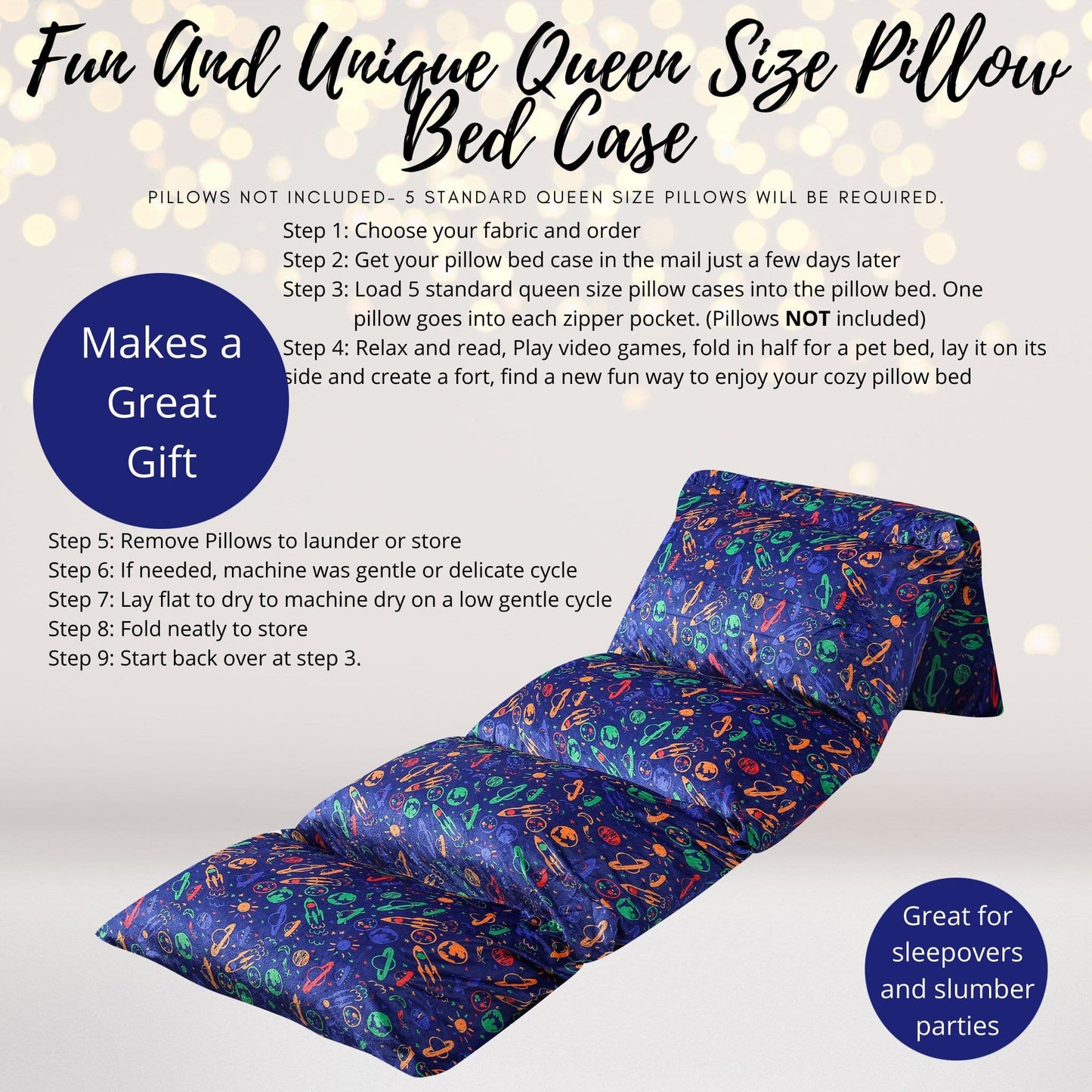 Planets, Outer-Space, Astronaut, Pillow Bed Case, Floor Lounger Gift