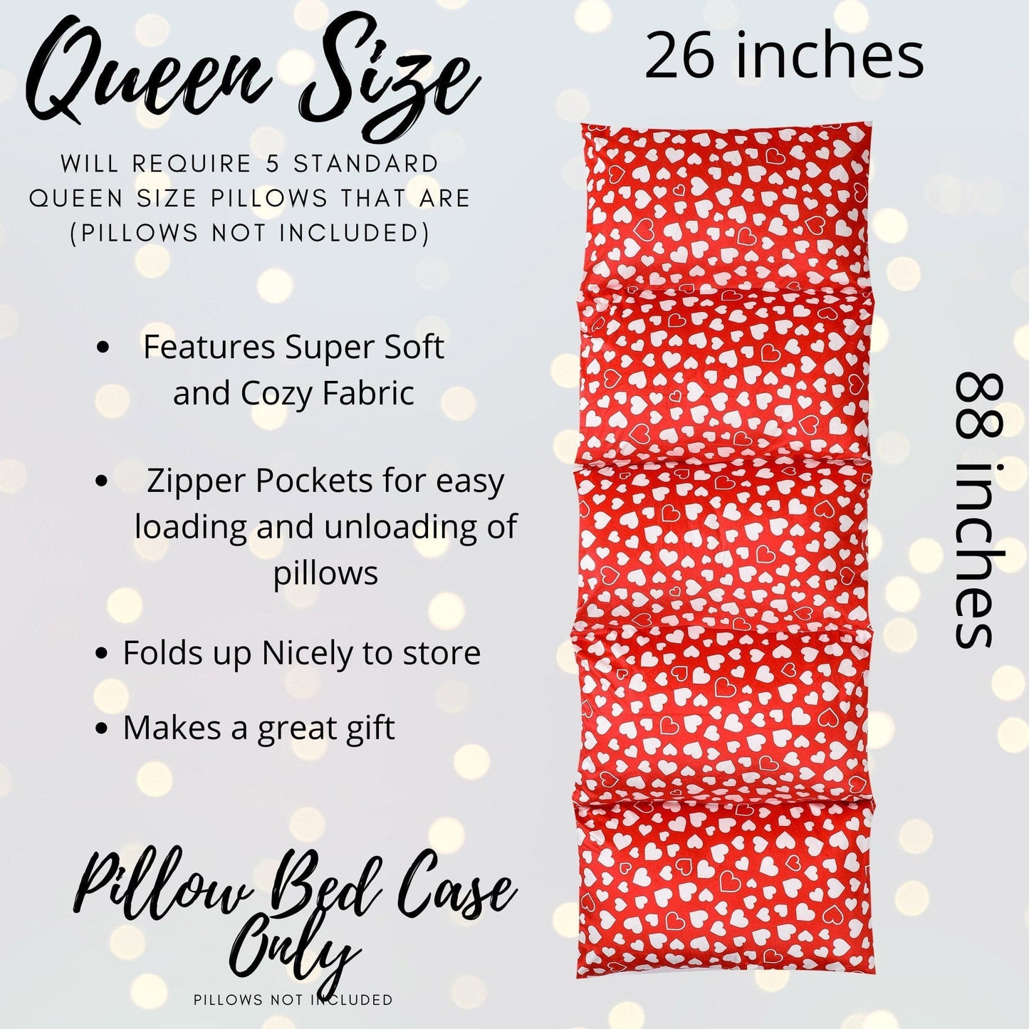 Queen of Hearts Pillow Bed Slipcover, Red Hearts Floor Lounger