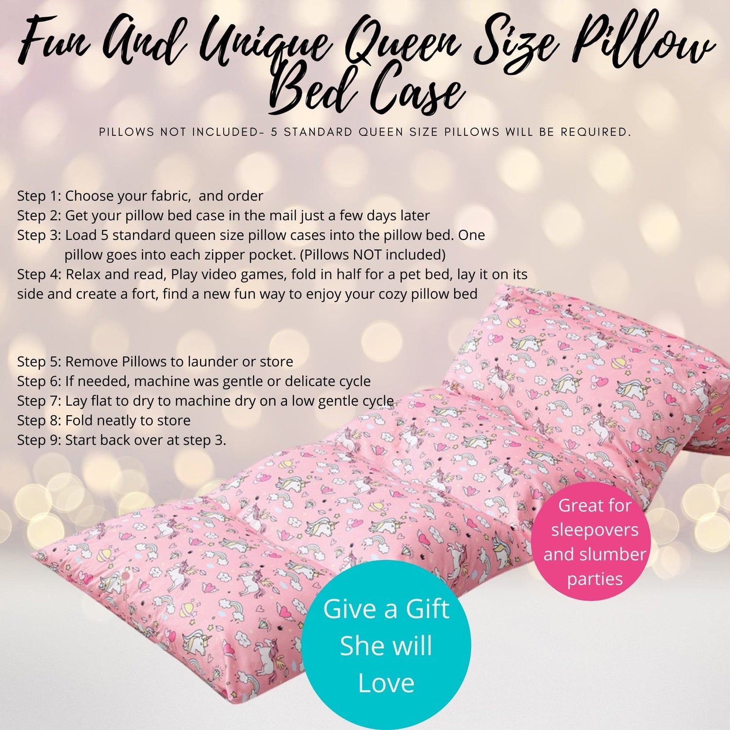 Unicorn Pillow Bed Floor Lounger, Unicorn Pillow Bed Slipcover,